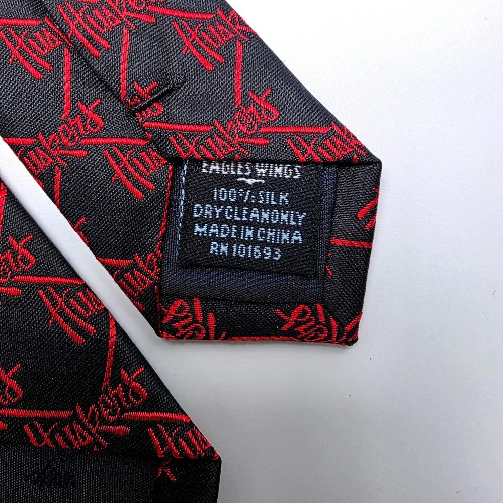 Eagles Wings Nebraska Huskers Mens Silk Necktie Black Red Script Logo Pattern